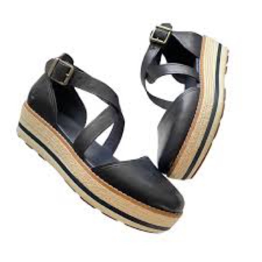Timberland Emerson Point Women’s Navy Leather Wedge Sandals Ankle Strap sz 7